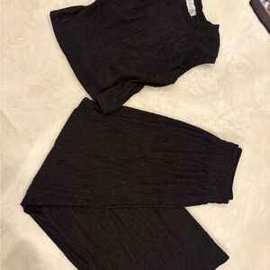 Black Textured Two-Piece Set - Sleeveless Top & Pants